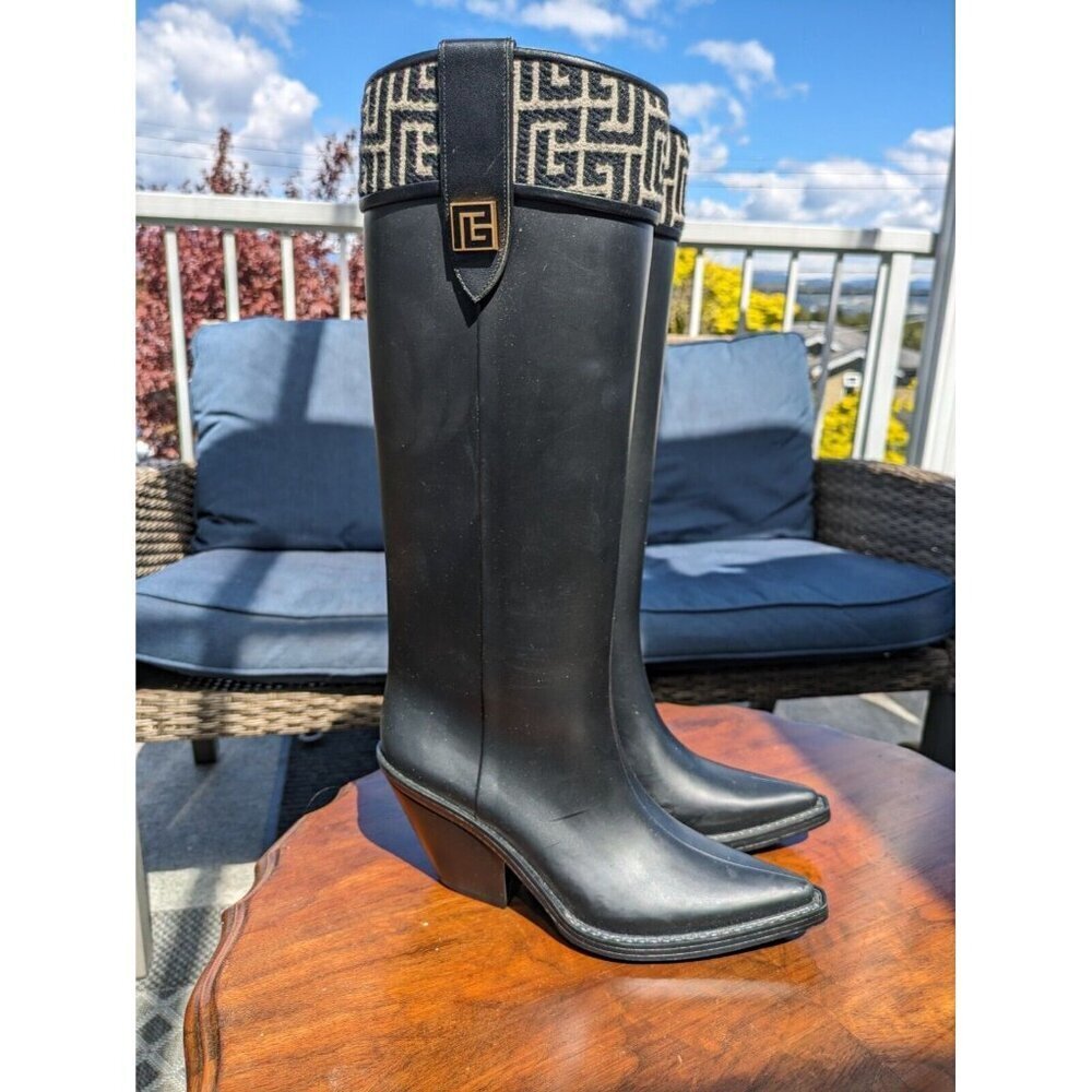 Balmain Women's Size 6 US 37 UK PVC Rubber Cowboy Boots- Excellent Almost New